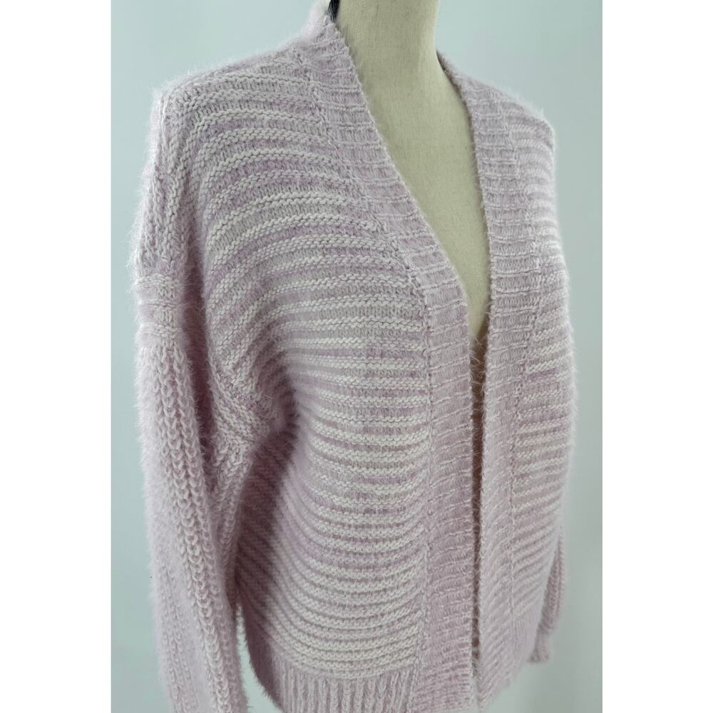 Akemi & Kin Anthropologie Pink White Fuzzy Cardigan Sweater Open Cardi One Size